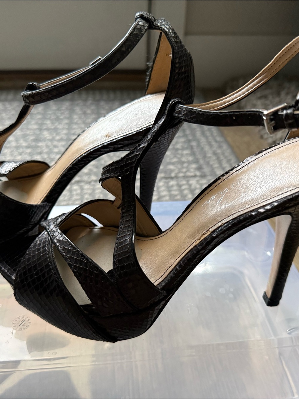 Marc Fisher Black Snake-Texture Platform High Heels